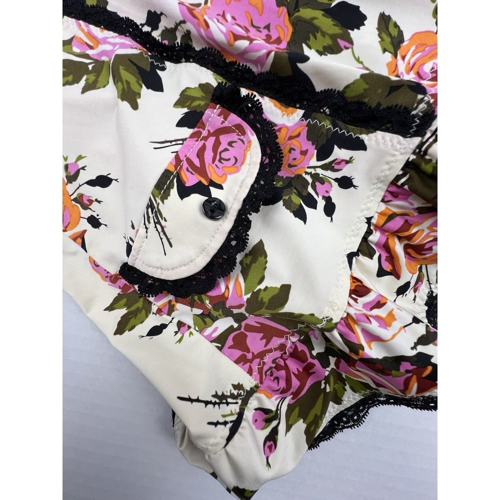 BETSEY JOHNSON One-Piece Skirted Corset Floral Cream Pink Black Lace Bows Small - Picture 10 of 12